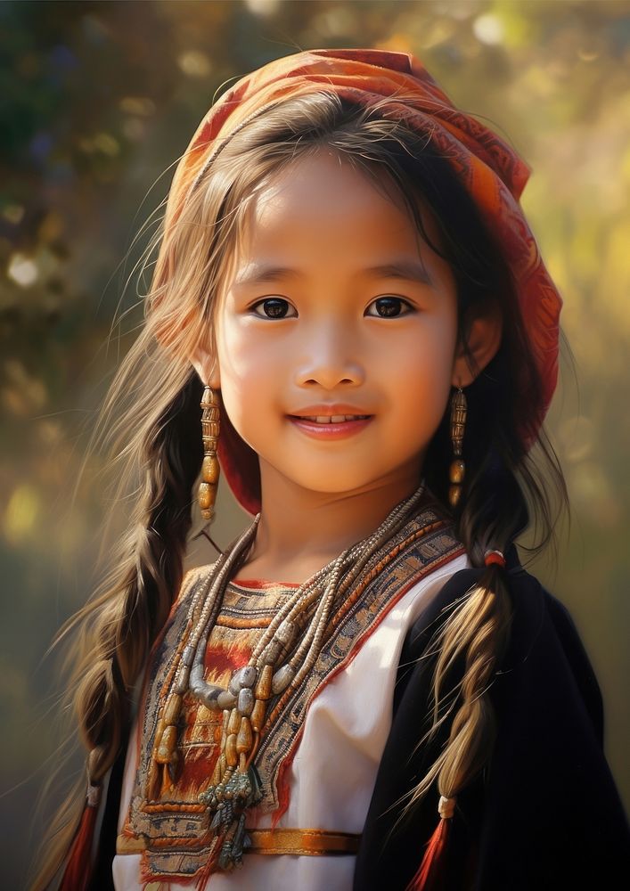 Thai girl portrait tribe hairstyle. AI generated Image by rawpixel.