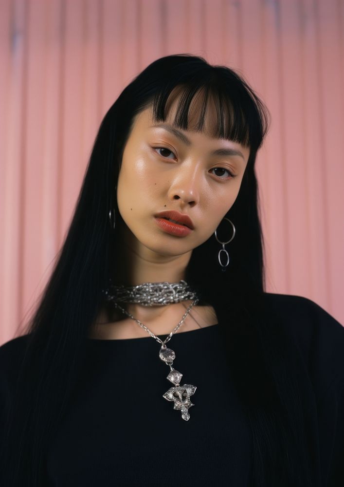 Asian young woman necklace portrait jewelry. AI generated Image by rawpixel.