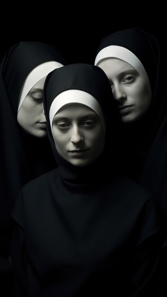 Three faces from one nun photography portrait adult. AI generated Image by rawpixel.