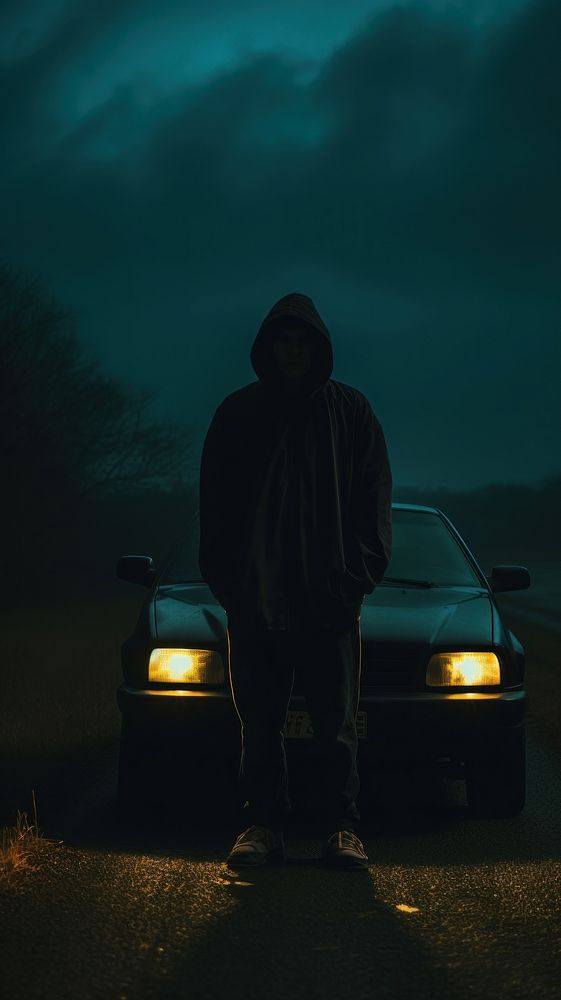 Hoodie is standing next to a vehicle headlight person car. AI generated Image by rawpixel.