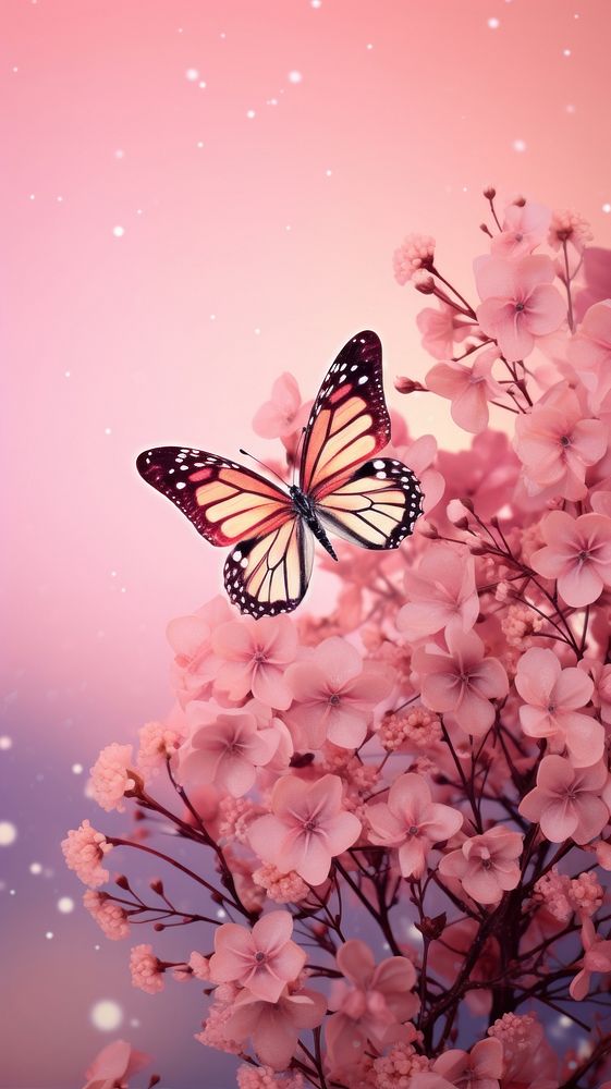 Flower and butterfly outdoors blossom nature. AI generated Image by rawpixel.