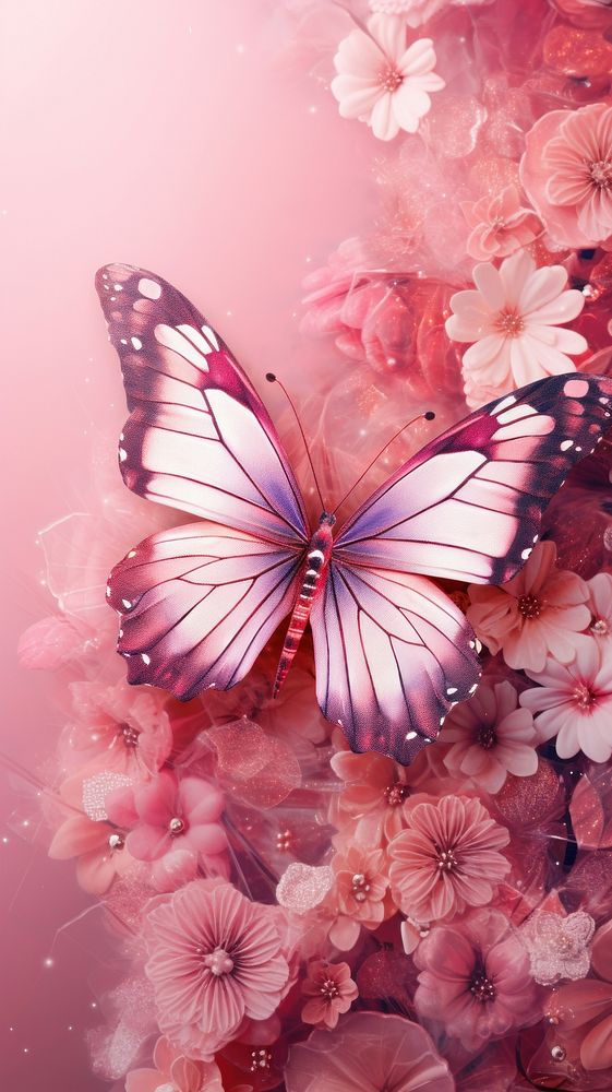 Flower and butterfly outdoors insect nature. AI generated Image by rawpixel.