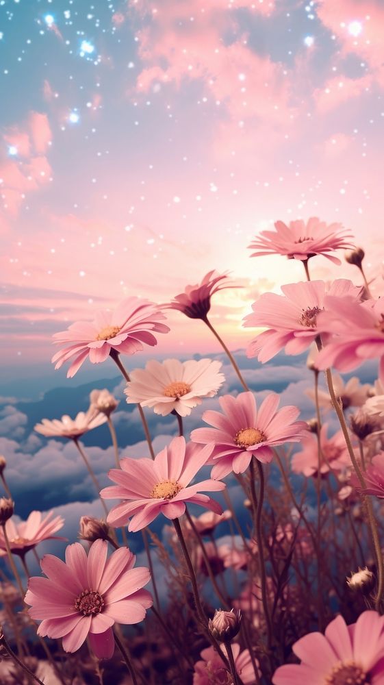 Flower and sky landscape outdoors blossom. AI generated Image by rawpixel.