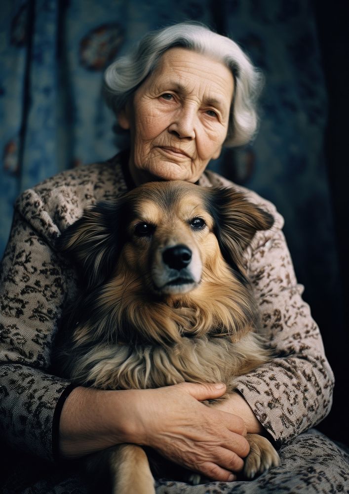 A puppy with an old woman photography portrait mammal. AI generated Image by rawpixel.
