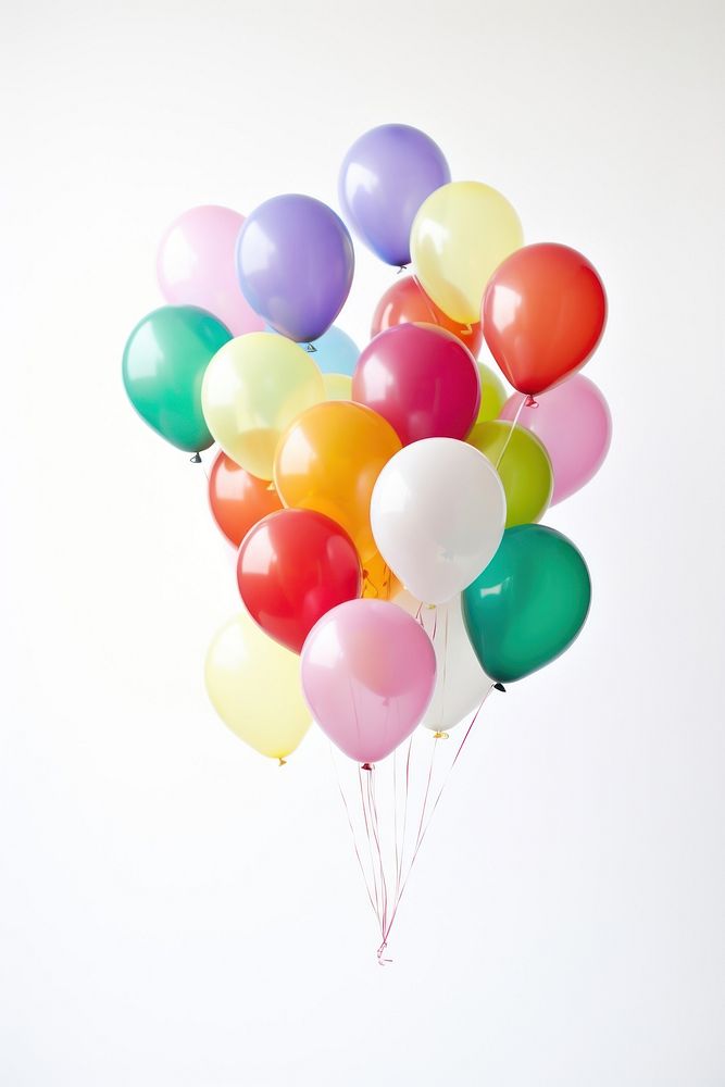 Colorful balloons floating against a clear white background joy anniversary celebration. AI generated Image by rawpixel.