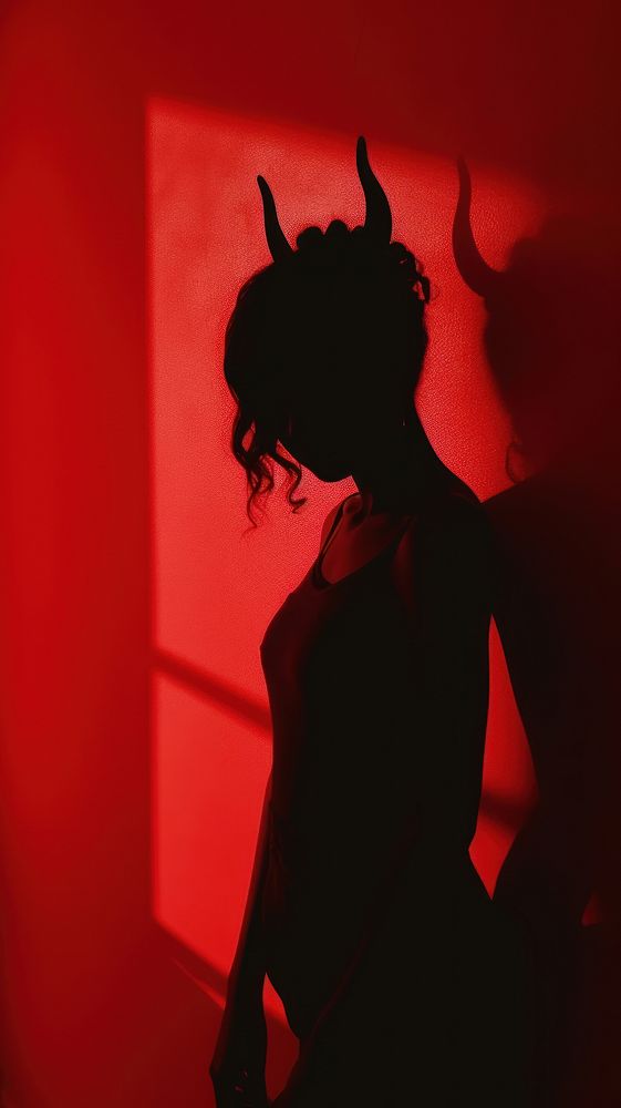 Red devil shadow silhouette portrait adult. AI generated Image by rawpixel.