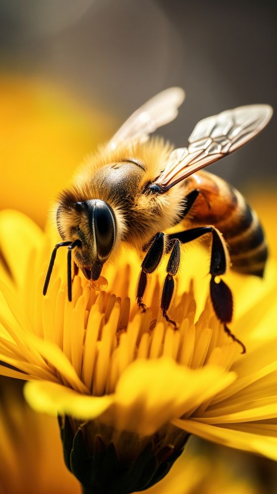 Bee standing on a flower animal insect hornet. AI generated Image by rawpixel.