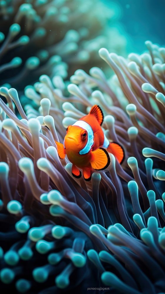 Clownfish through sea anemone nature outdoors animal. AI generated Image by rawpixel.