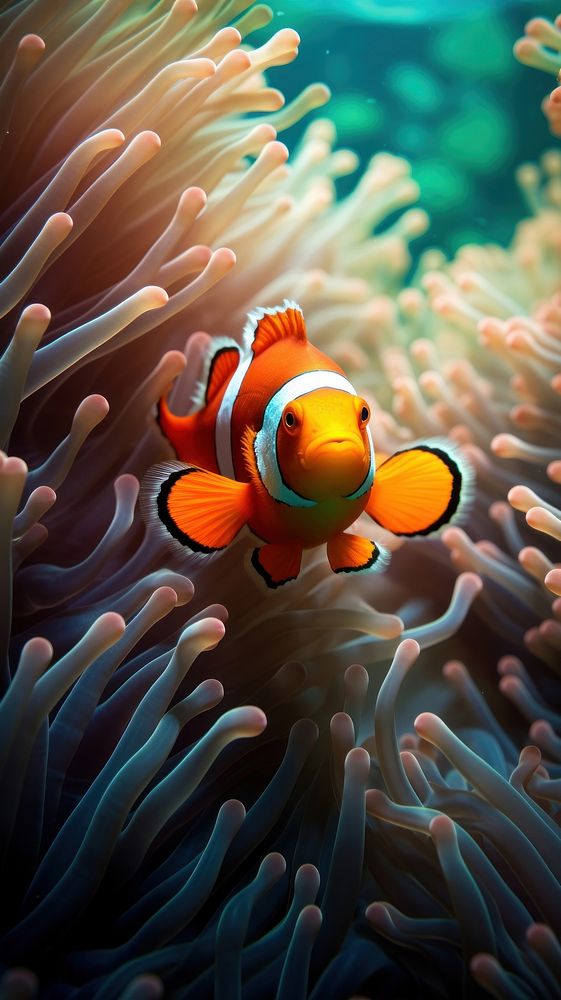 Clownfish through sea anemone nature outdoors animal. AI generated Image by rawpixel.