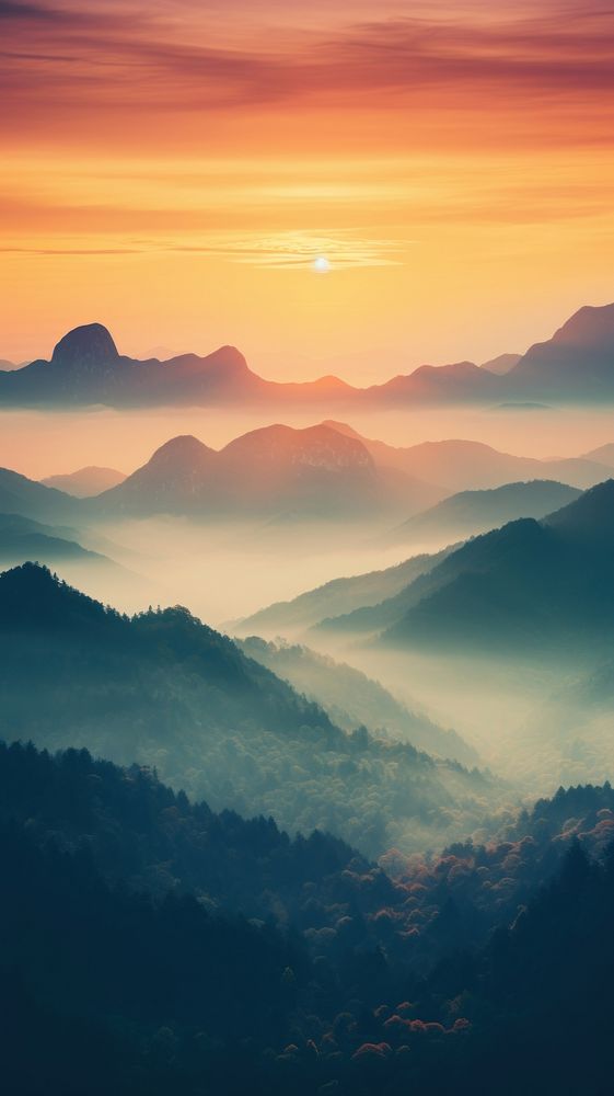 Sunrise behind a mountain nature landscape outdoors. AI generated Image by rawpixel.