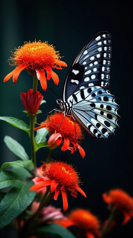 Butterfly beside a flower animal insect nature. AI generated Image by rawpixel.