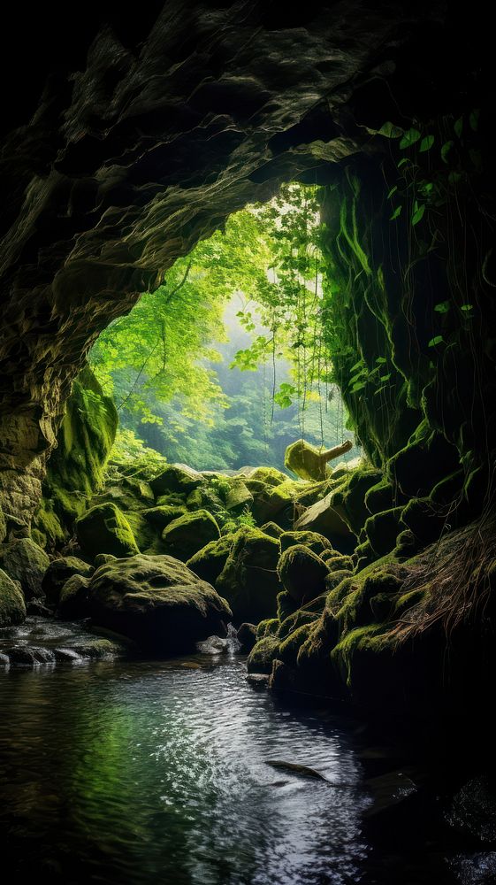Cave nature outdoors forest. AI generated Image by rawpixel.