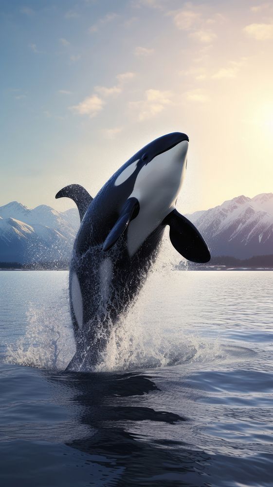 Orca breaching in arctic ocean animal mammal nature. AI generated Image by rawpixel.