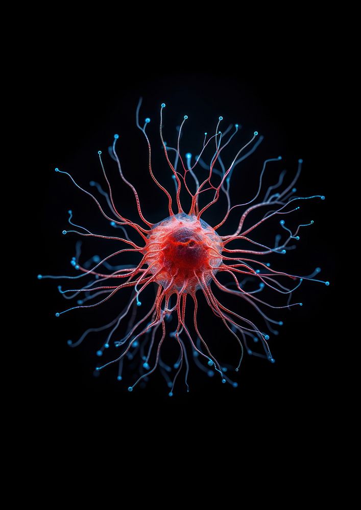 A brain cell jellyfish red black background. AI generated Image by rawpixel.