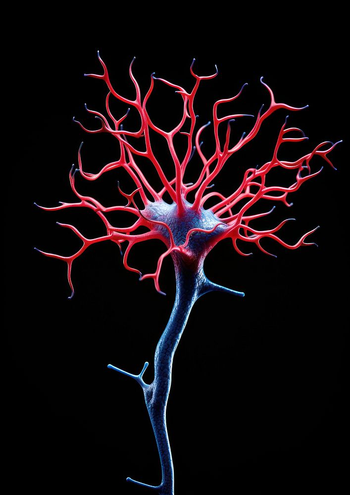 A brain cell red black background illuminated. AI generated Image by rawpixel.