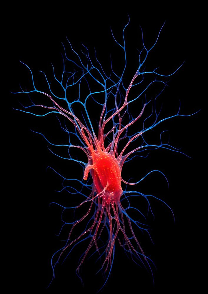 A brain cell red black background chandelier. AI generated Image by rawpixel.
