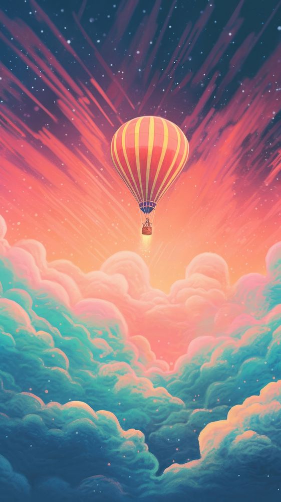 A hot air balloon against a pastel galaxy background backgrounds transportation tranquility. AI generated Image by rawpixel.