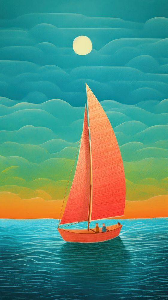 Sailing boat watercraft sailboat painting. AI generated Image by rawpixel.