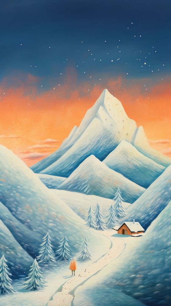 Snow mountain landscape outdoors painting. AI generated Image by rawpixel.