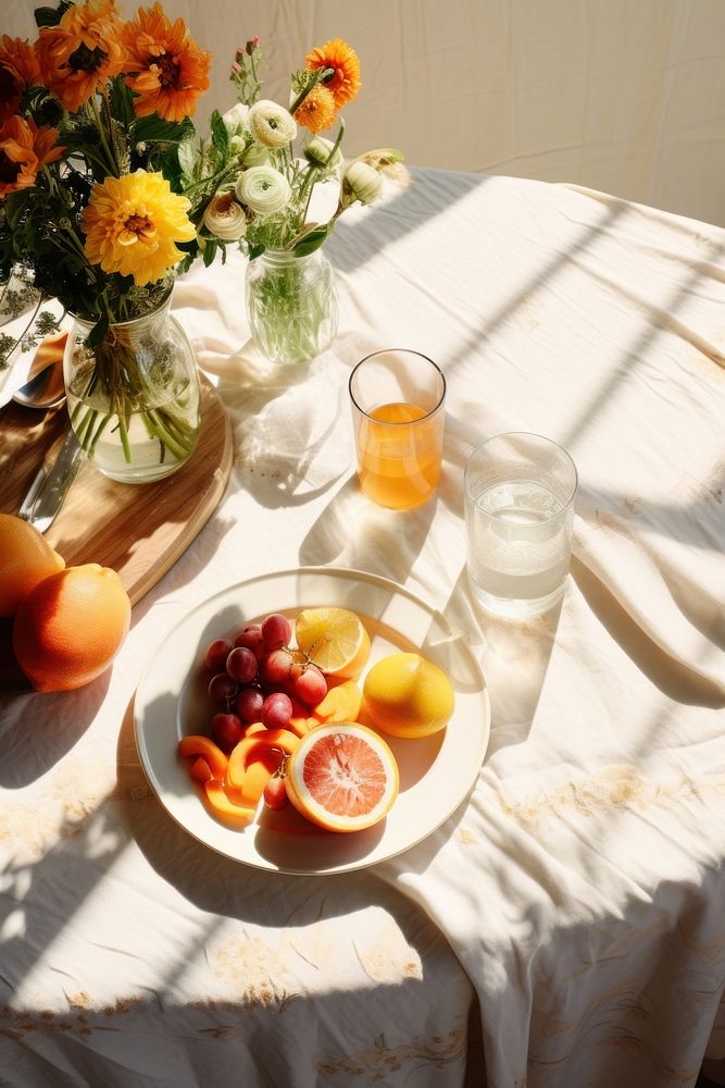 Healthy food table grapefruit brunch. 