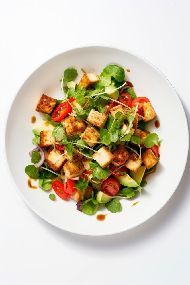 Crispy tofu salad vegetable plate plant. AI generated Image by rawpixel.
