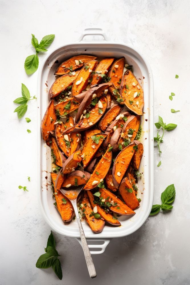 Mediterranean Baked Sweet Potatoes food meal vegetable. 