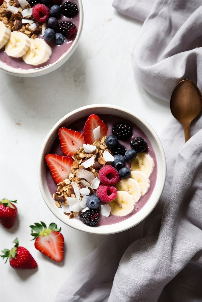 Acai bowl granola dessert spoon. AI generated Image by rawpixel.