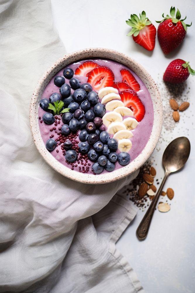 Acai bowl blueberry dessert fruit. AI generated Image by rawpixel.