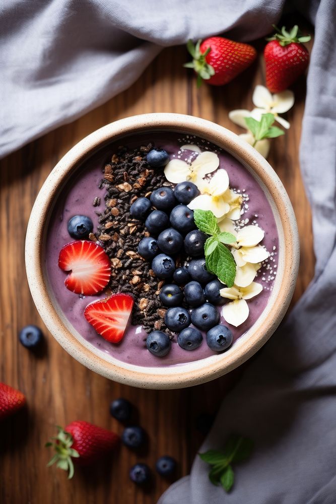 Acai bowl blueberry granola fruit. AI generated Image by rawpixel.