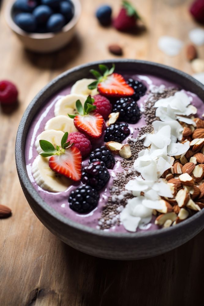 Acai bowl blackberry blueberry dessert. AI generated Image by rawpixel.