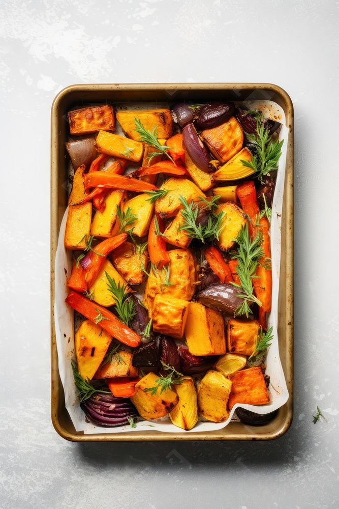 Roasted root vegetable plant food tray. AI generated Image by rawpixel.