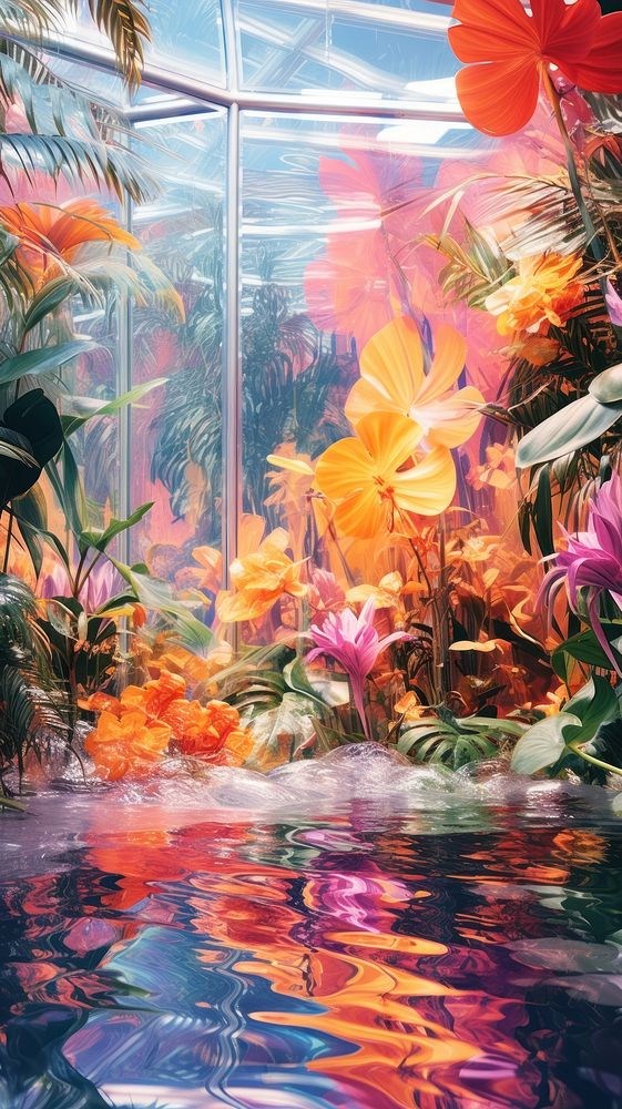 Tropical leave reflection painting outdoors. AI generated Image by rawpixel.