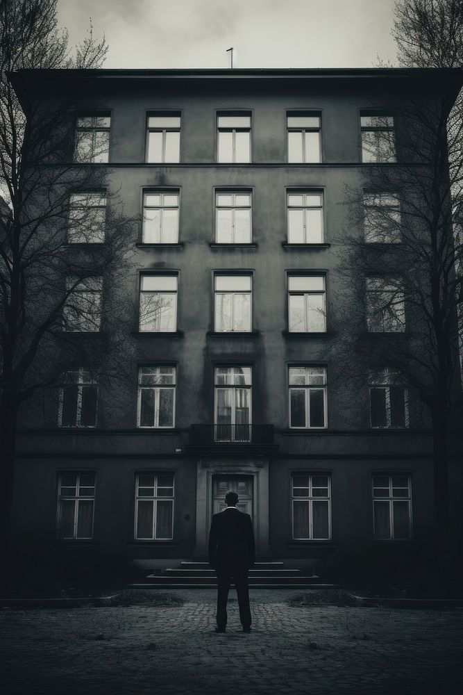 A man in a suit standing beside a building architecture street window. AI generated Image by rawpixel.