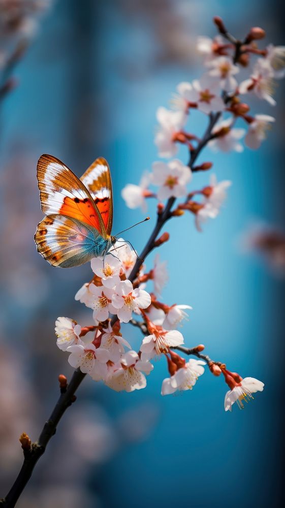A butterfly on a spring flower outdoors blossom nature. AI generated Image by rawpixel.