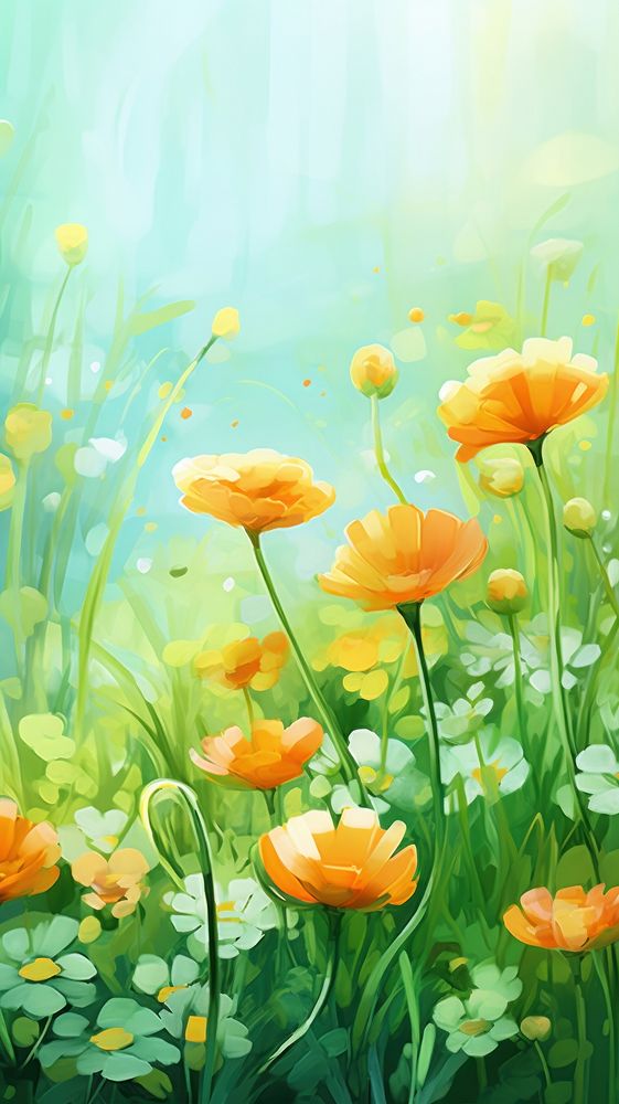 Orange spring flowers green backgrounds outdoors. AI generated Image by rawpixel.