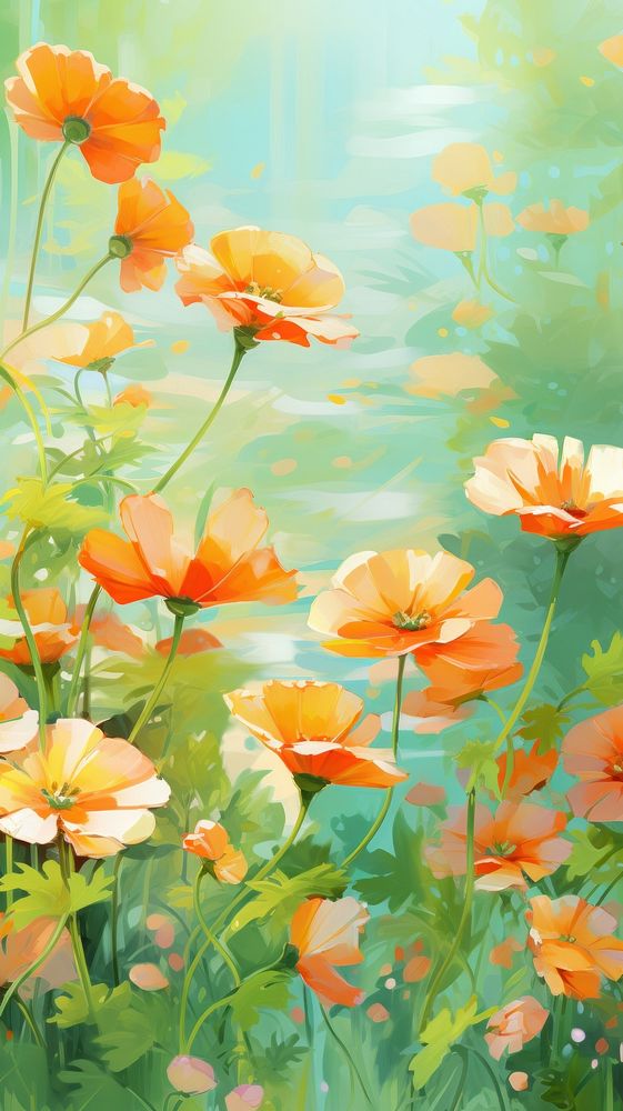 Orange spring flowers backgrounds outdoors painting. AI generated Image by rawpixel.