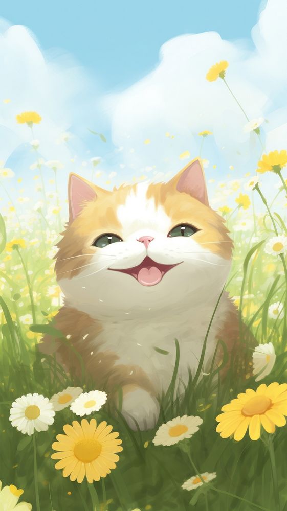 Spring field with flowers portrait outdoors animal. AI generated Image by rawpixel.