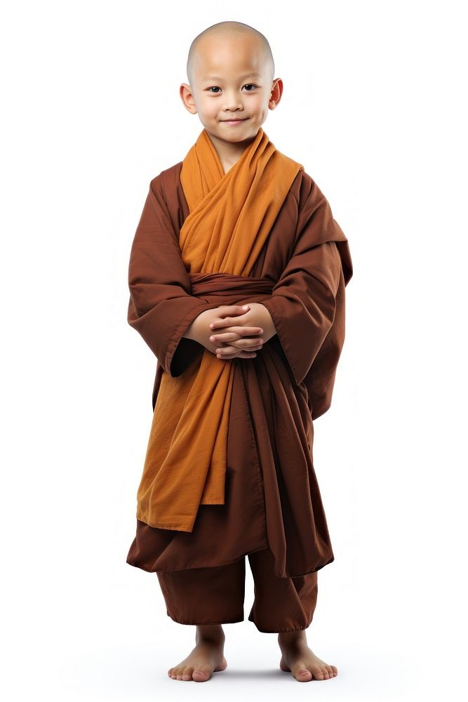 A kid monk robe white background spirituality. AI generated Image by rawpixel.