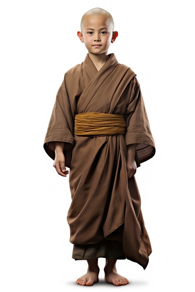 A kid monk robe white background architecture. AI generated Image by rawpixel.