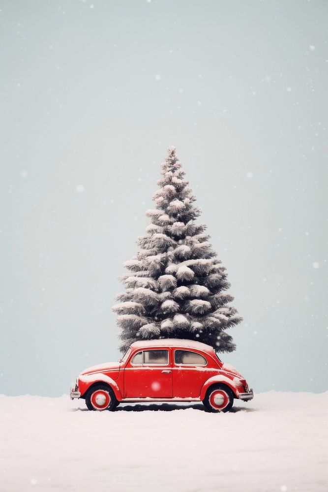 A red car with a Christmas tree christmas decoration outdoors. AI generated Image by rawpixel.