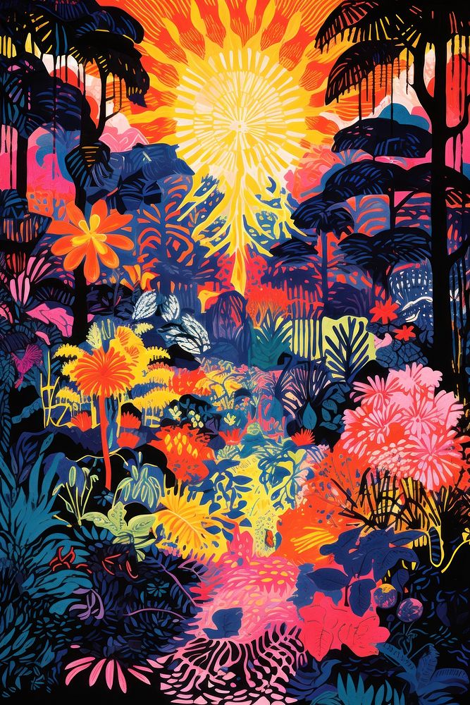 A tropical forest in Asia outdoors painting pattern. AI generated Image by rawpixel.