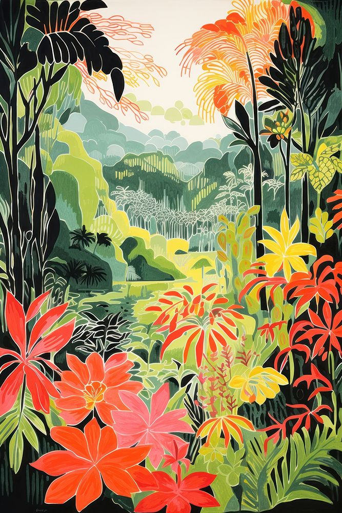 A tropical forest in Asia vegetation outdoors painting