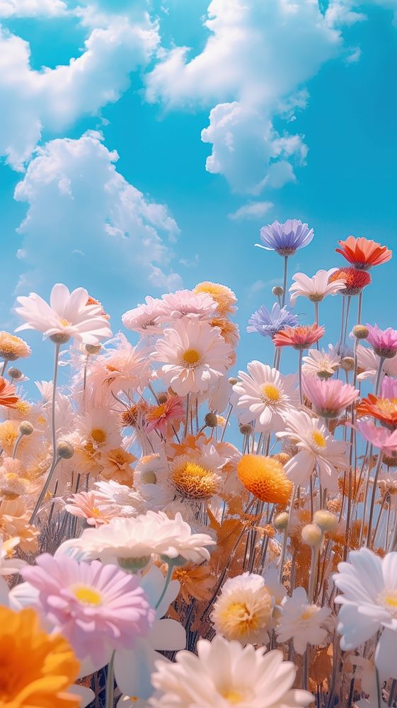 Flowers sky outdoors blossom. AI generated Image by rawpixel.