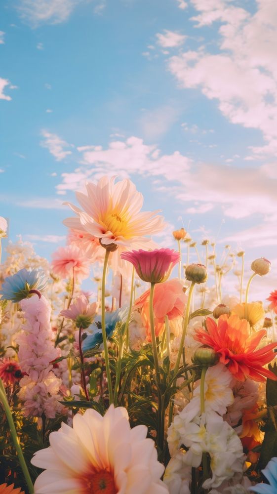 Flowers sky landscape outdoors. AI generated Image by rawpixel.