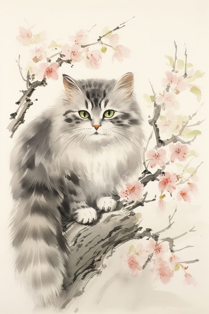 Chinese traditional painting cat drawing | Premium Photo Illustration ...