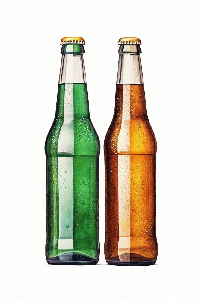 Two beer bottles glass drink Free Photo Illustration rawpixel
