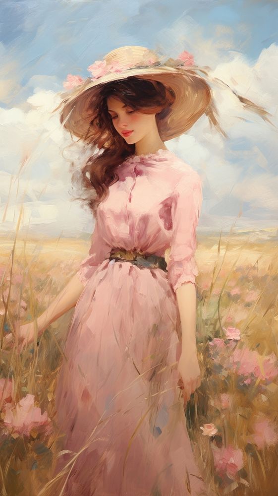 Spring fields painting portrait dress. AI generated Image by rawpixel.