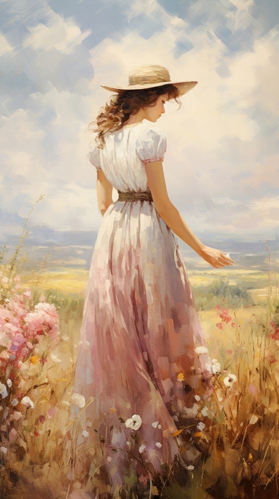 Spring fields painting outdoors dress. AI generated Image by rawpixel.