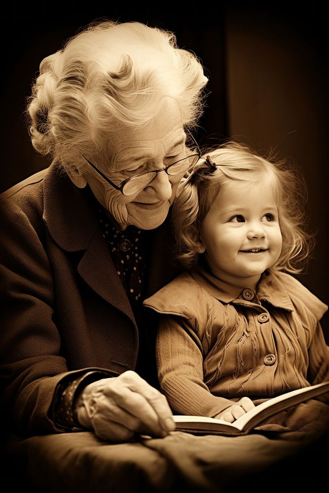 Grandparent photography portrait reading. AI generated Image by rawpixel.