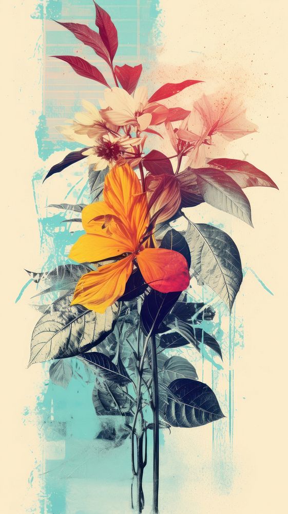 Botanical colorful art painting graphics. AI generated Image by rawpixel.